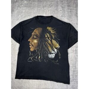 Bob Marley Shirt Mens XL Black Rootswear Y2k 2007 Zion‎ Regge Lion Faded Grunge
